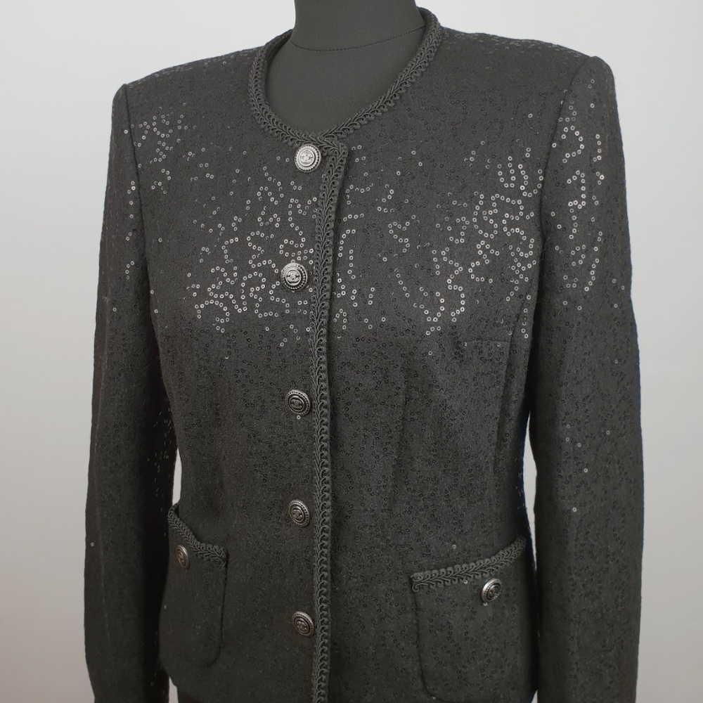 Chanel Paillettes Tweed Blazer Women Size 44